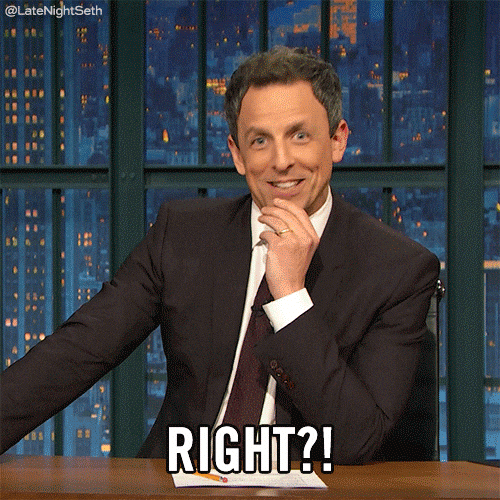Seth Meyers gesturing during Late Night segment about weak communication phrases to avoid