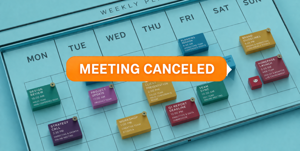 how much time your team wastes in meetings - weekly calendar with cancelled meeting