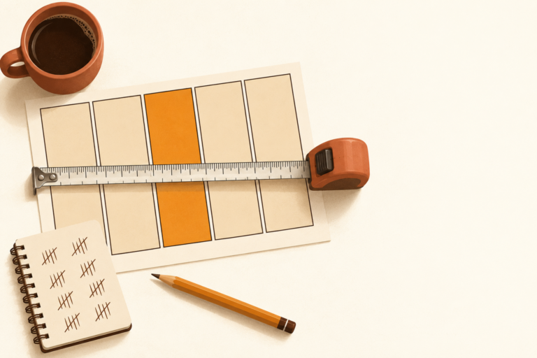 How to measure productivity: a printed weekly calendar with a tape measure across the blocks